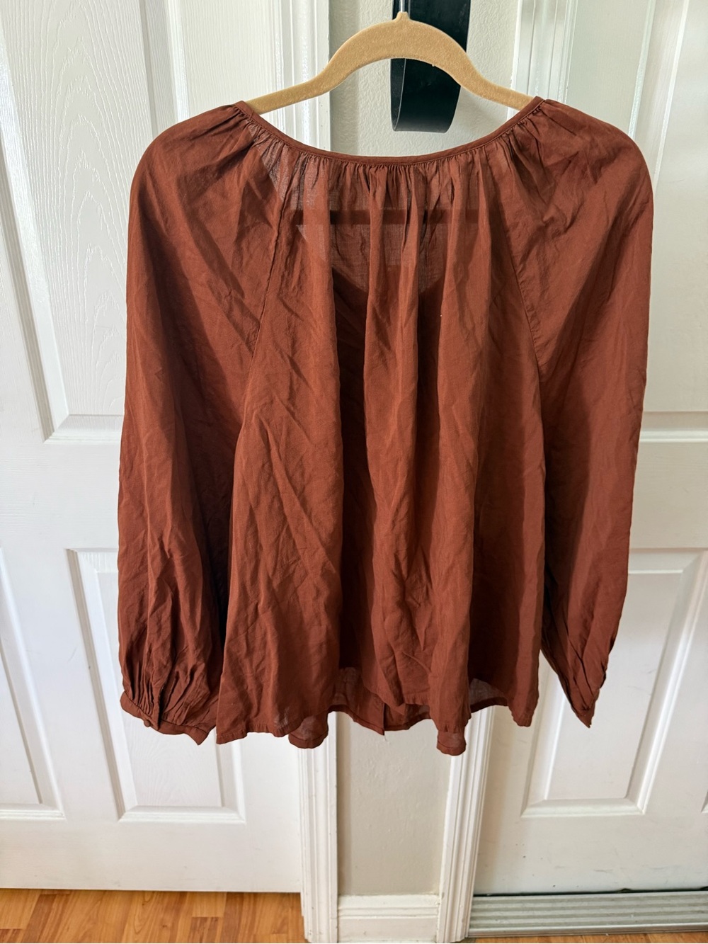 a new day Rust-Brown Button-Front Peasant Blouse - Picture 6 of 7